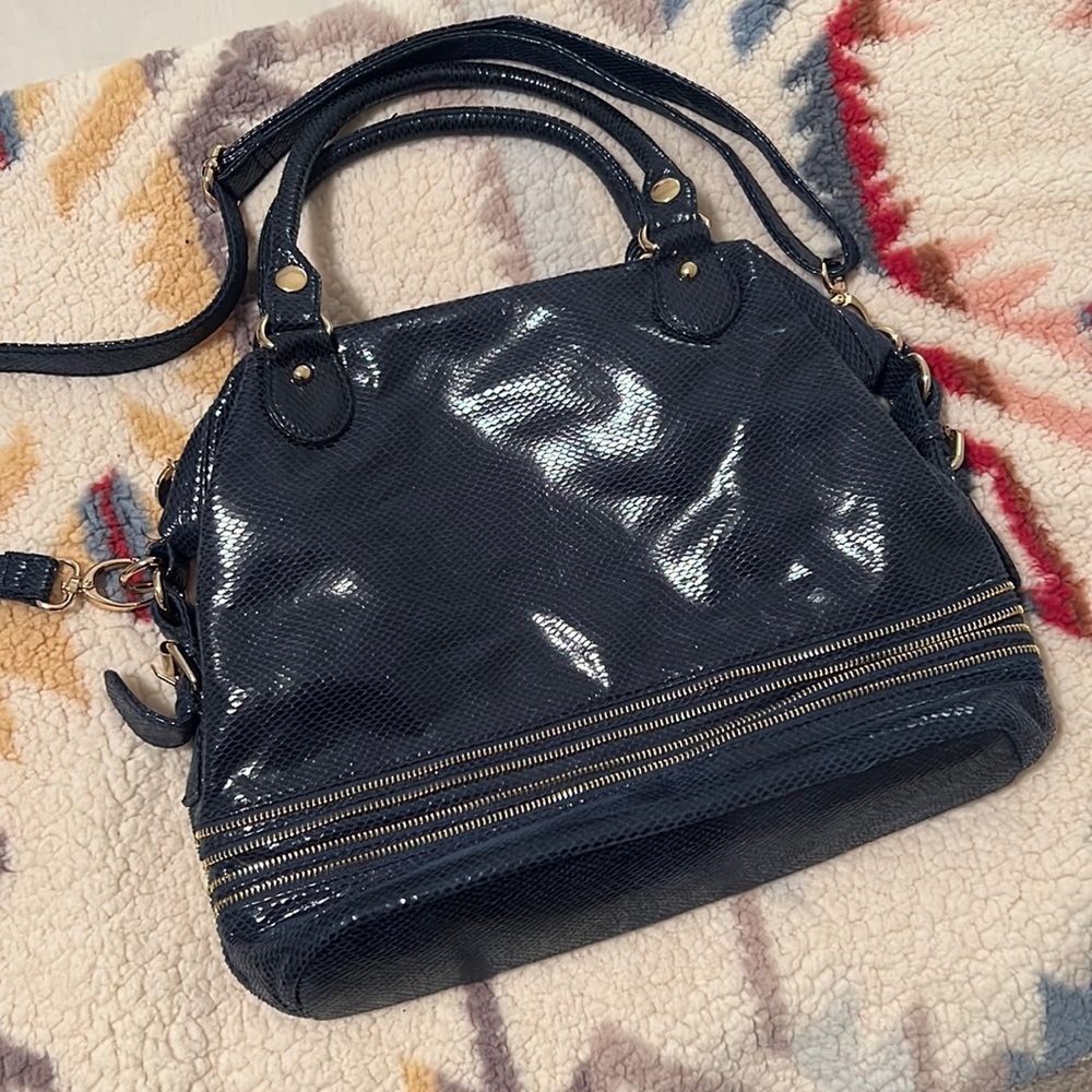 Deux Lux navy blue & gold snakeskin crossbody purse